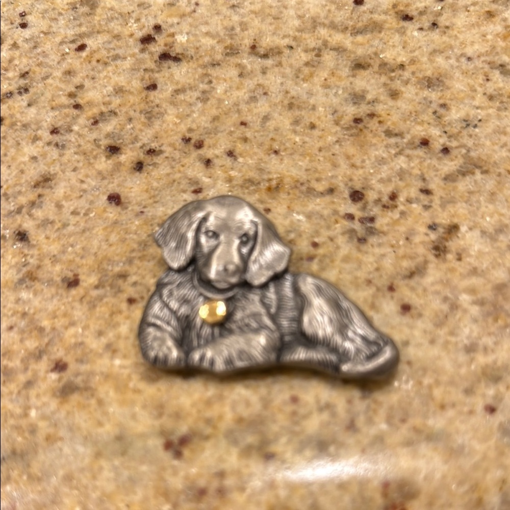 Silver Dog Brooch with Gold Accent